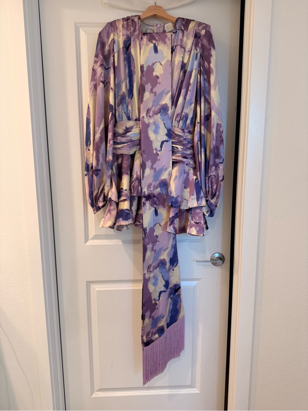 New Bronx and Banco Wisteria Bedouin Coastal Wrap Mini Dress in Purple Multi - Picture 8 of 16